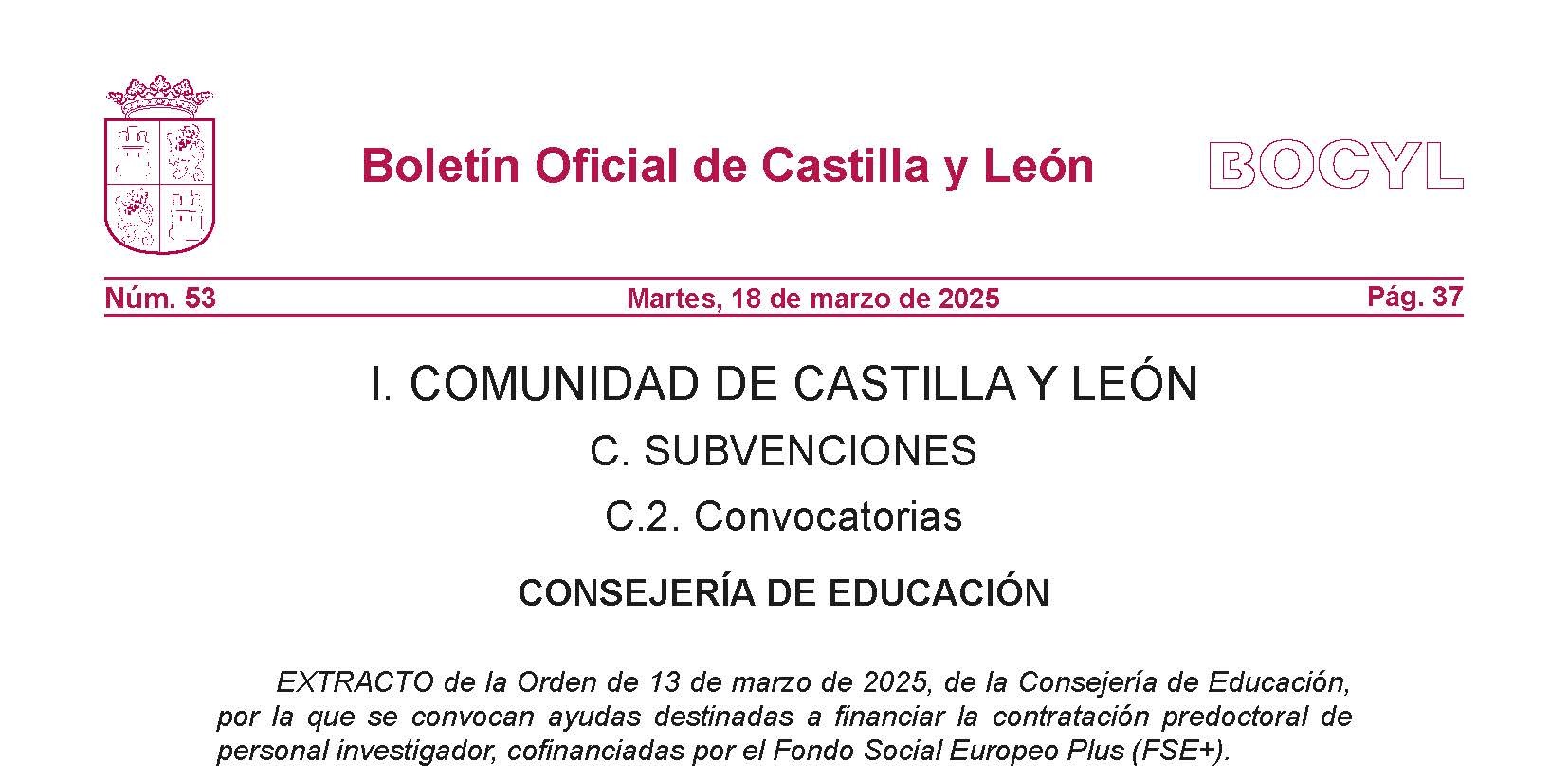 La Junta publica la convocatoria de ayudas para investigadores predoctorales