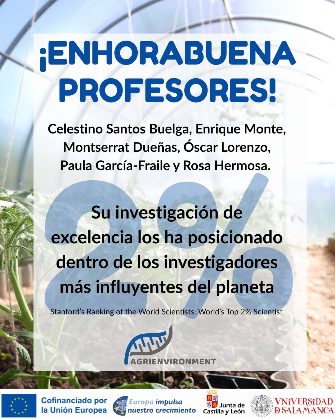 Cinco investigadores de la unidad de excelencia AgriEnvironment, reconocidos entre los más influyentes del mundo Cinco investigadores de la unidad de excelencia AgriEnvironment, reconocidos entre los más influyentes del mundo